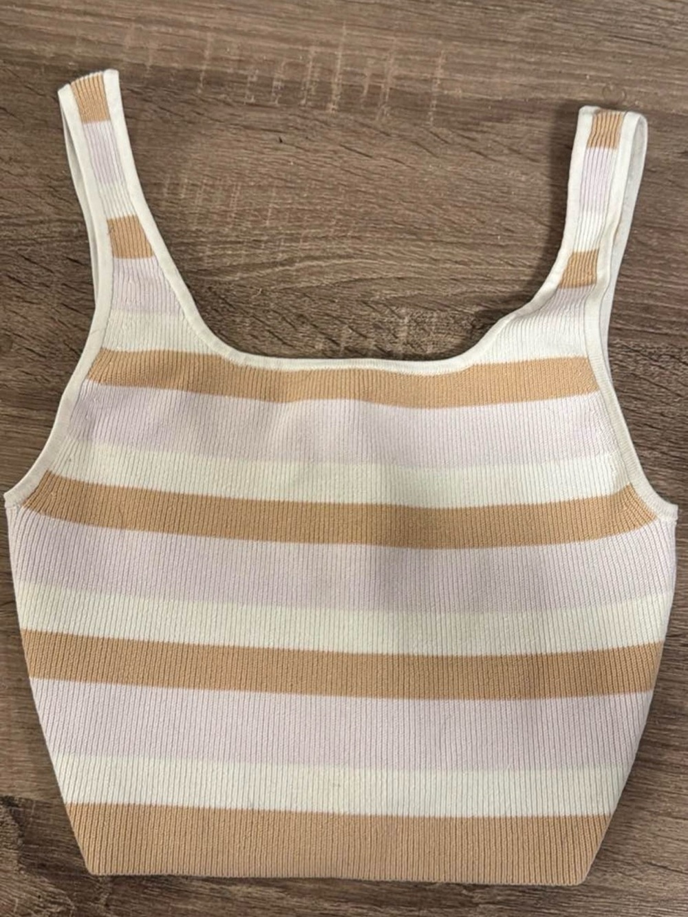 Babaton Striped Ribbed Tank in Tan, White and Light Pink